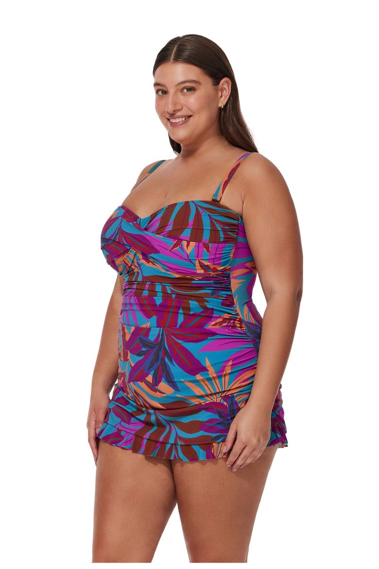 Plantopia Plus Size Bandeau Swimdress, Alternate, color, Multi-Teal