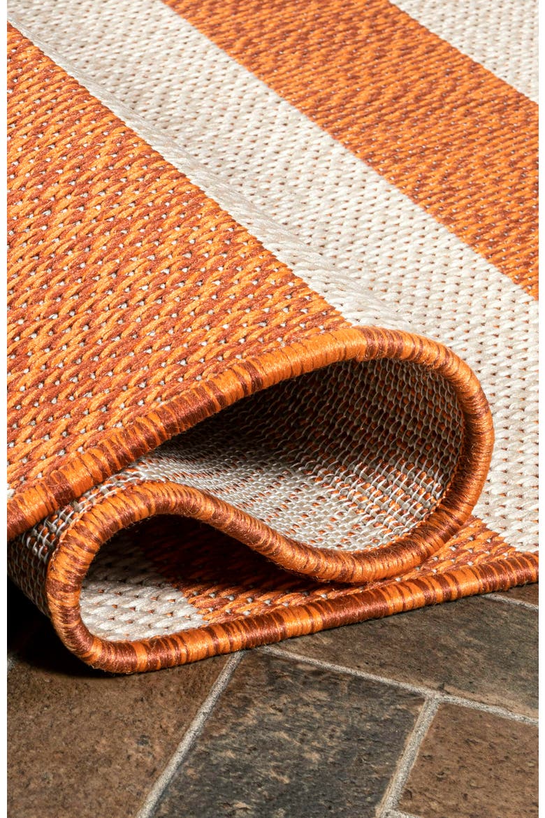 Negril Two-Tone Wide Stripe Indoor/Outdoor Area Rug, Alternate, color, Orange/Beige