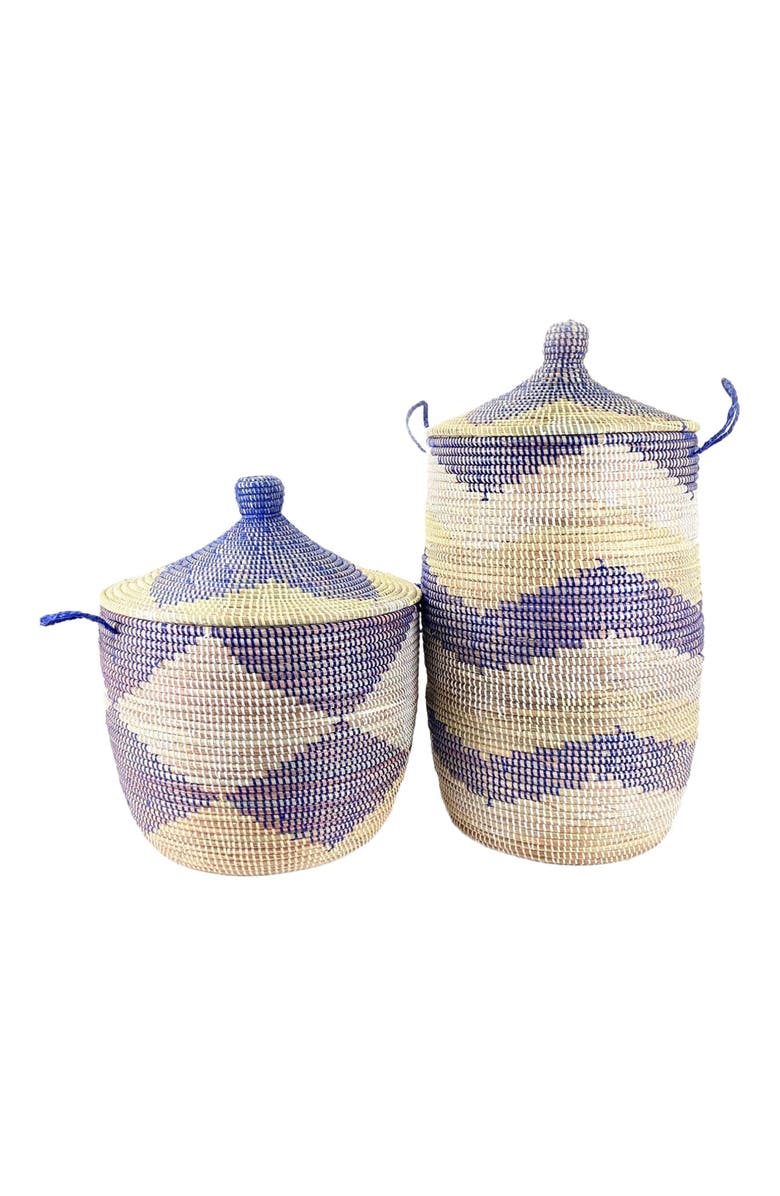 Mbare Dou Lid Storage Basket Chevron Low Storage, Alternate, color, Navy, White, Natural