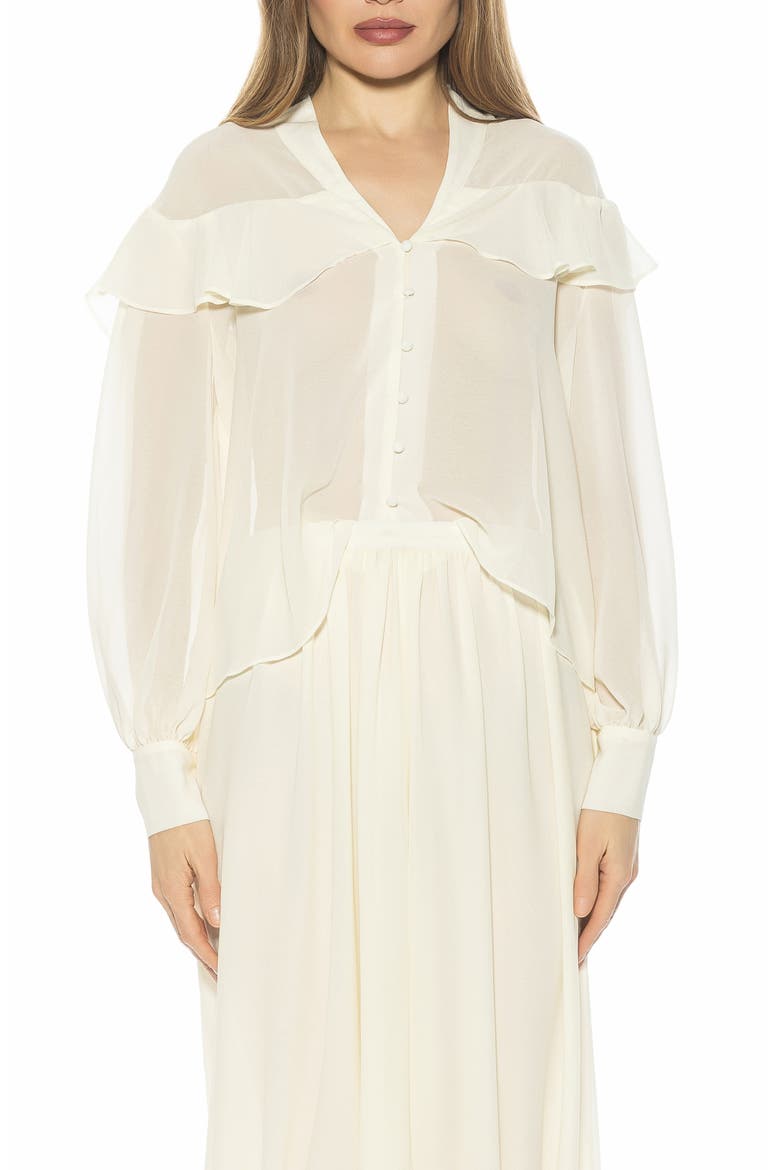 Solace Ruffle Long Sleeve Button-Up Top, Main, color, IVORY