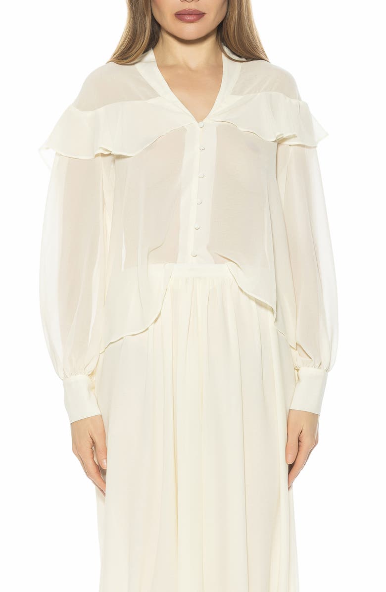 Alexia Admor Solace Ruffle Long Sleeve Button-Up Top, Main, color, Ivory