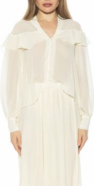 Alexia Admor Solace Ruffle Long Sleeve Button-Up Top