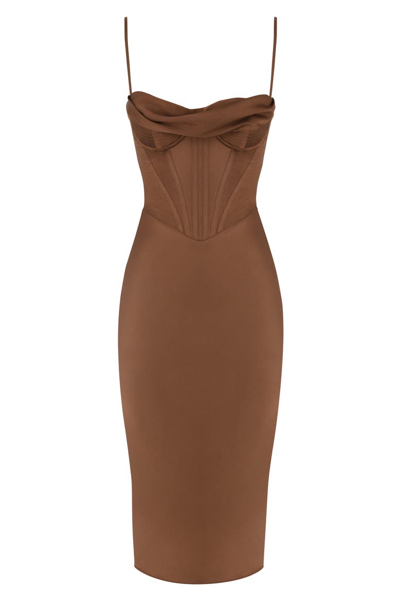 Myrna Satin Corset Dress, Alternate, color, CHOCOLATE