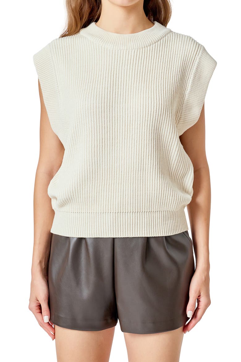 Cap Sleeve Rib Sweater, Alternate, color, CREAM