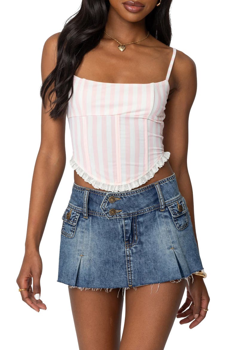 Marlen Stripe Corset Top, Main, color, LIGHT-PINK