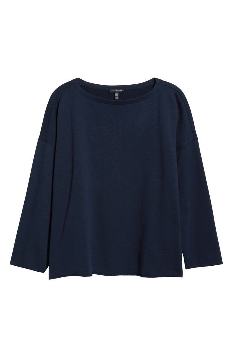 Eileen Fisher Bateau Neck Organic Cotton Sweatshirt, Alternate, color, Ink