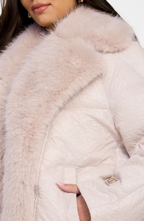 Marciano Estella Quilted Puffer Jacket With Faux Fur Trim In Pink