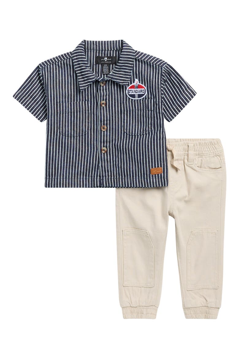 Short Sleeve Button-Up Shirt & Pants Set, Main, color, DARK INDIGO