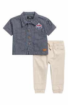 Short Sleeve Button-Up Shirt & Pants Set