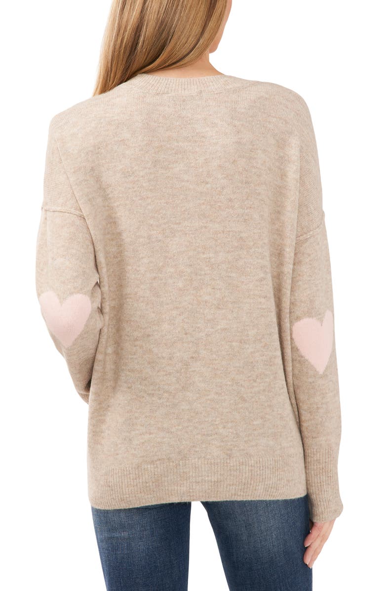 CeCe Heart Elbow Crewneck Sweater, Alternate, color, Oatmeal