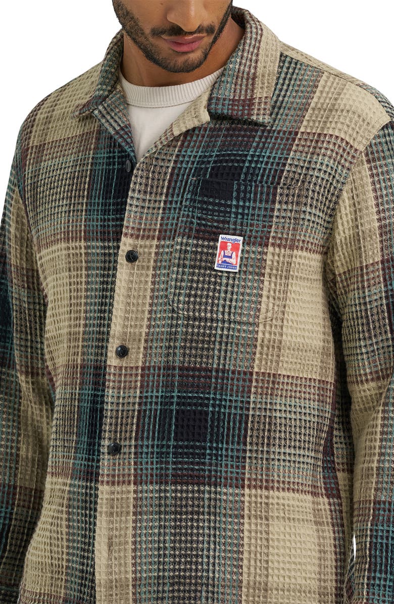 Wrangler Casey Jones Thermal Long Sleeve Camp Shirt, Alternate, color, Electric Teal