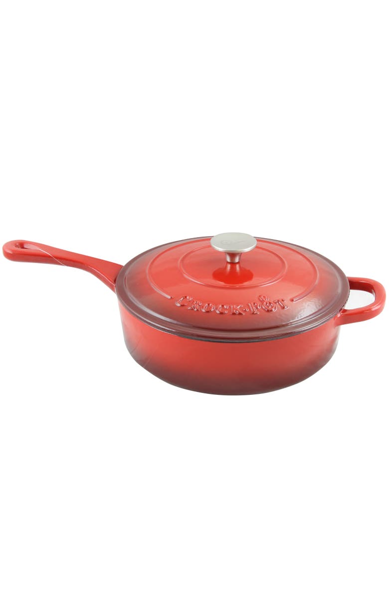 Crock-pot 3.5 Quart Enameled Cast Iron Deep Saute Pan With Self Basting Lid, Main, color, Red