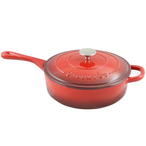 3.5 Quart Enameled Cast Iron Deep Saute Pan With Self Basting Lid