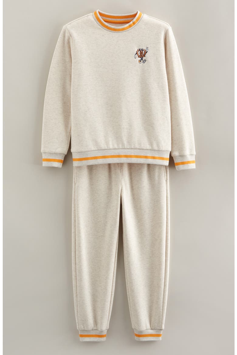 Kids' Embroidered Fleece Crewneck Sweatshirt & Joggers Set, Main, color, BEIGE OATMEAL PRETZEL
