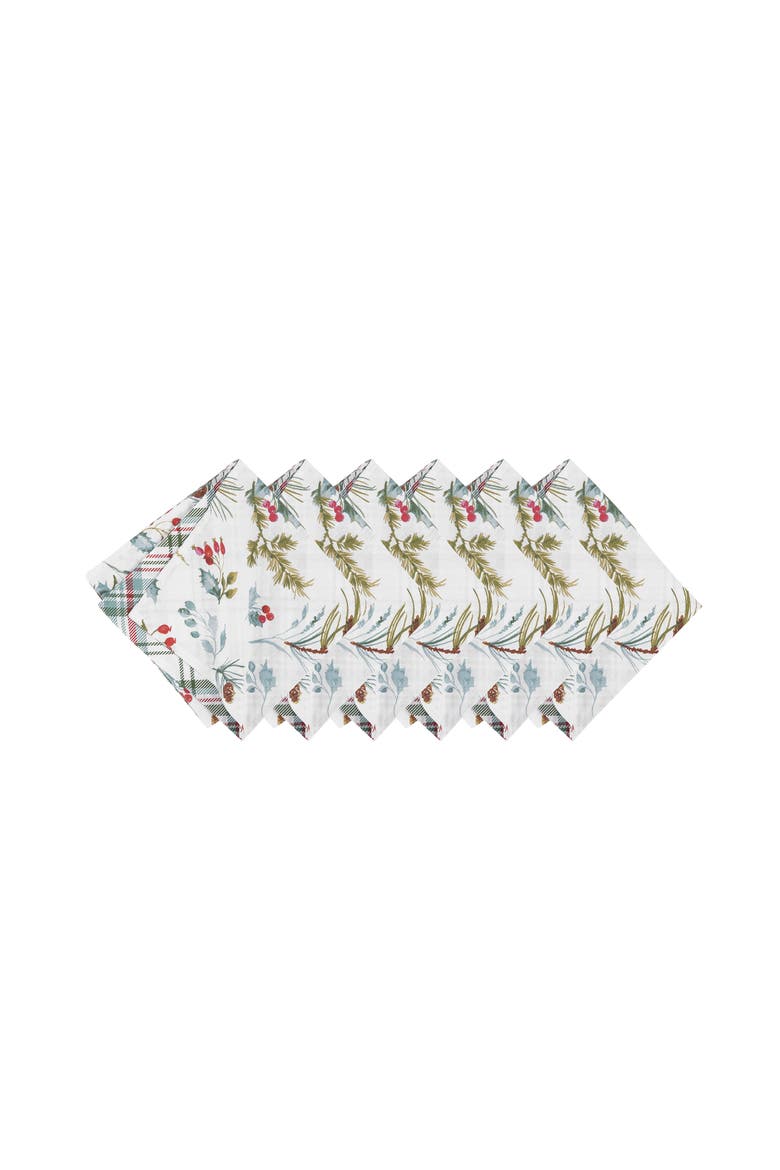 Edith Reversible Holly Botanical Set of 6 Cloth Napkin s, Alternate, color, White