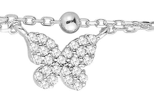 Sphera Milano Cz Butterfly Layered Chain Necklace In Silver