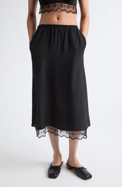 Lace Trim Crêpe de Chine Negligee Skirt