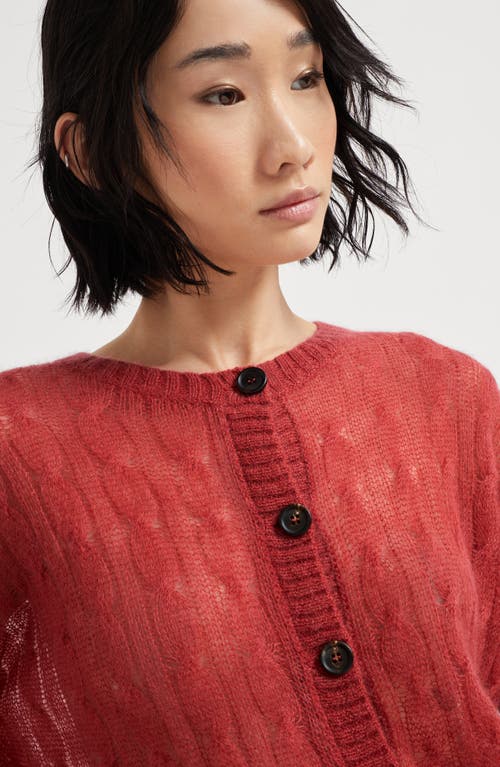 Brunello Cucinelli Mohair-blend Cable-knit Cardigan In Red
