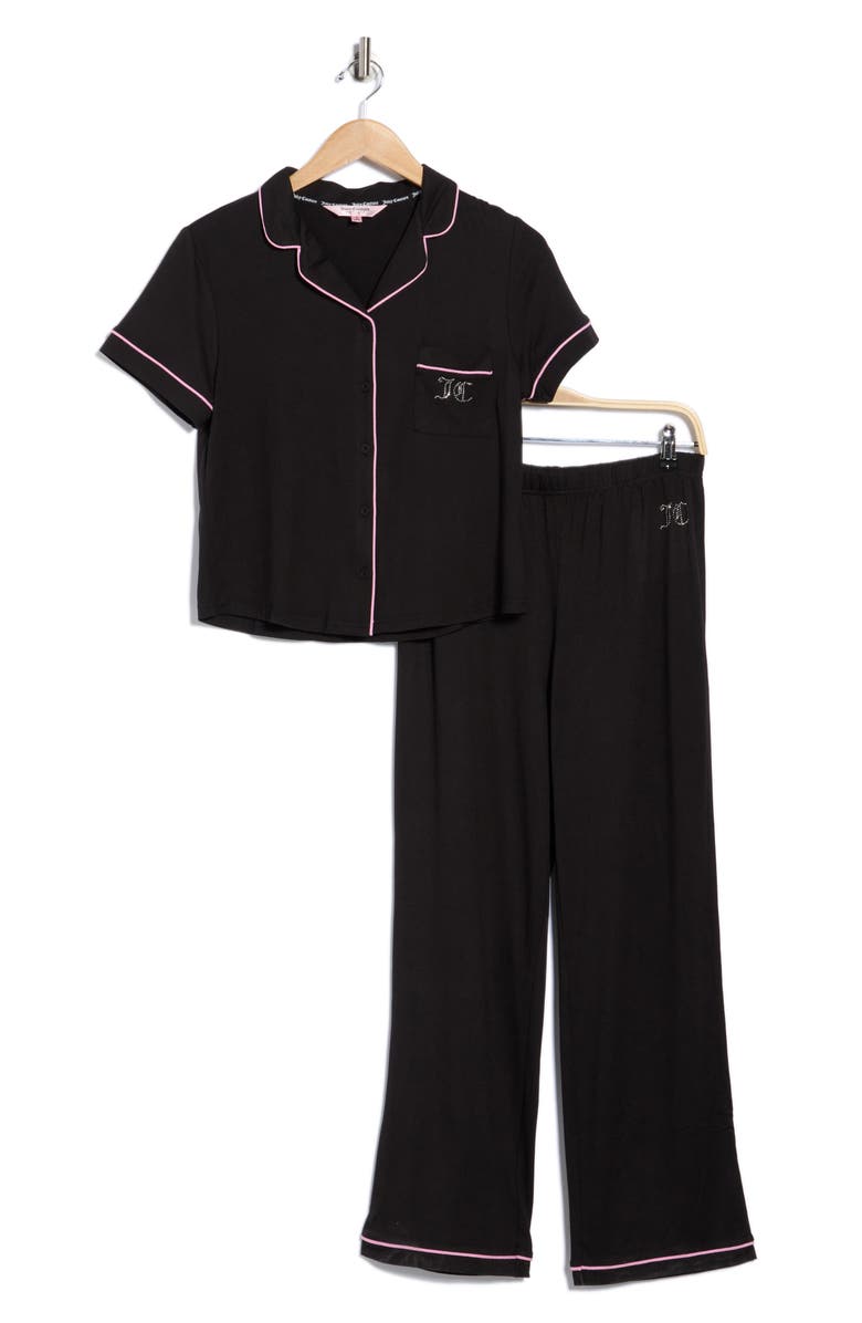 Juicy Couture Short Sleeve Button-Up Top & Pants Pajamas, Alternate, color, 