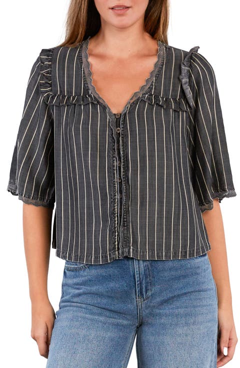 Juliet Lace & Ruffle Cotton Blend Top