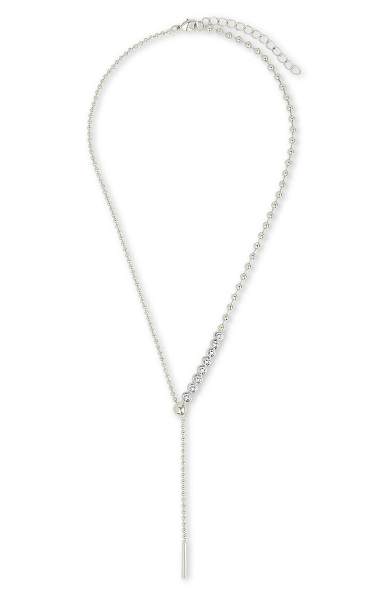 Sterling Forever Nella Delicate Cubic Zirconia Lariat Necklace, Main, color, Silver