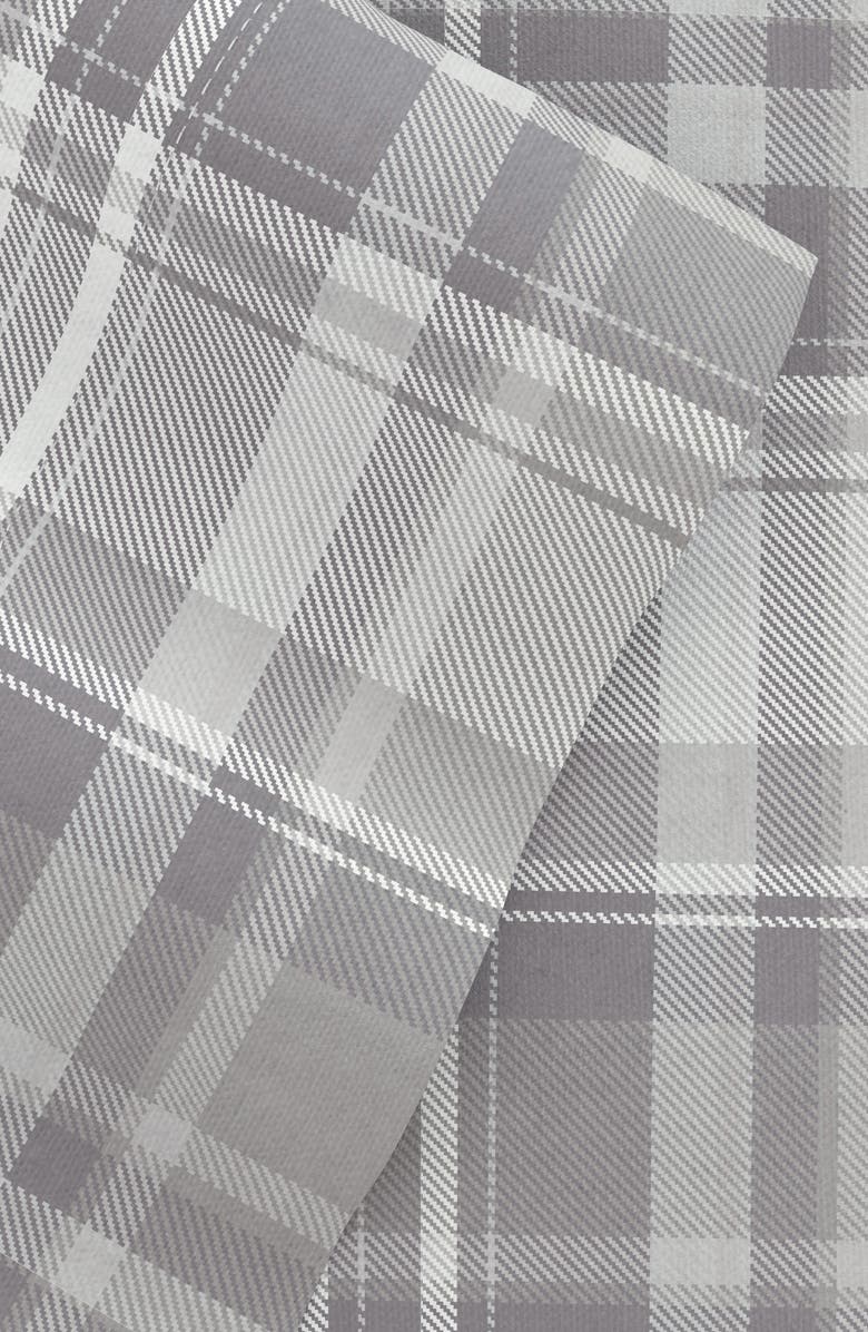 HOMESPUN HOME SPUN Premium Ultra Soft Plaid 4-Piece Flannel Bed Sheet Set, Alternate, color, Light Gray