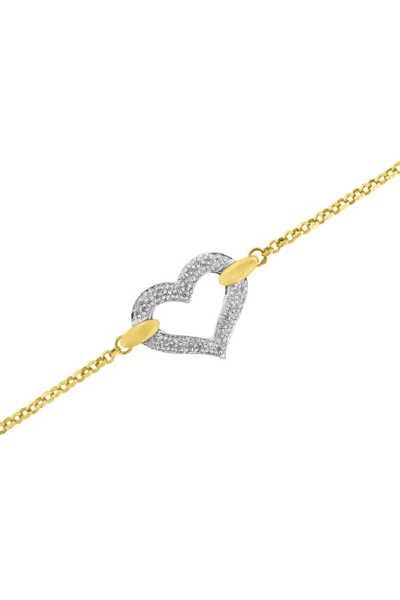 10K Two Tone Gold 1/4 Cttw Diamond Encrusted Heart Charm Bracelet, Alternate, color, Yellow