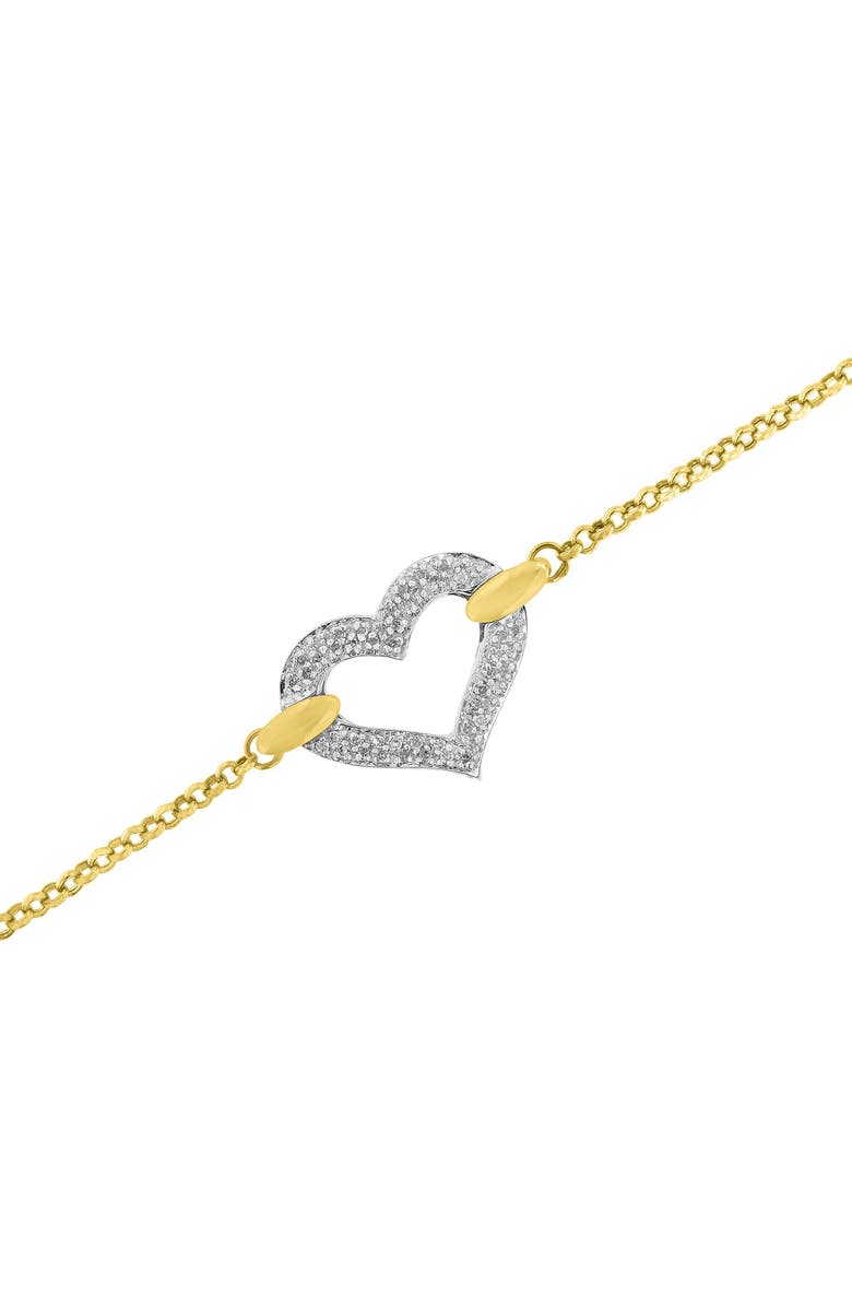 Haus of Brilliance 10K Two Tone Gold 1/4 Cttw Diamond Encrusted Heart Charm Bracelet, Alternate, color, Yellow