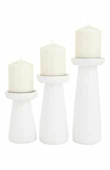 UMA Set of 3 Wood Pillar Candle Holders