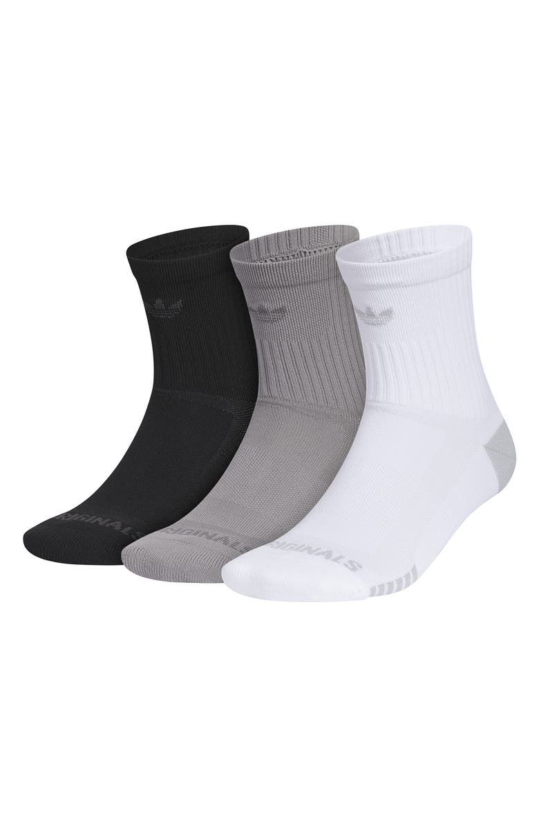 adidas Tech Originals 3-Pack Quarter Socks, Main, color, Black/ Grey Three/ White