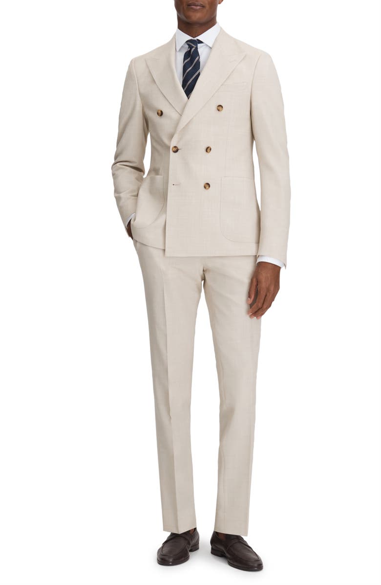 Reiss Belmont Double Breasted Tan Stretch Suit Jacket, Alternate, color, Stone