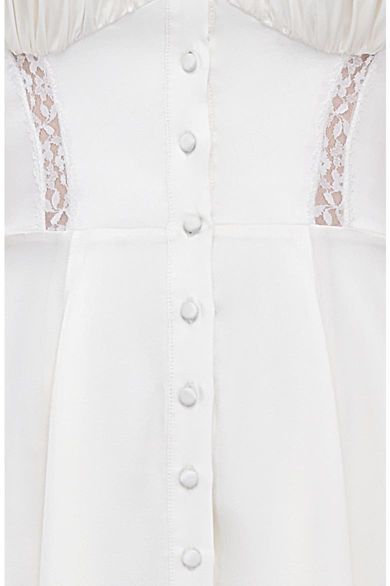 Eviana Lace Trim Puff Sleeve Silk Blend Maxi Dress, Alternate, color, WHITE