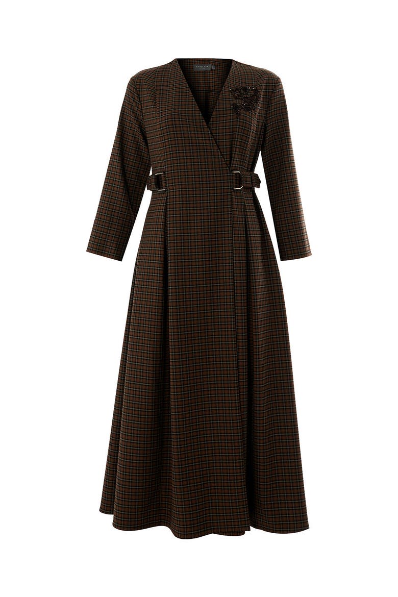 Notched Lapel Plaid Wrap Midi Dress, Alternate, color, MULTICOLOR