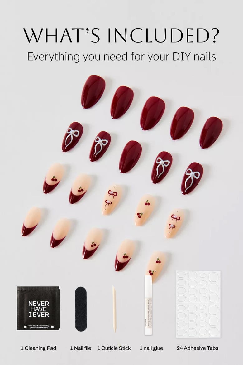 Cherry Cola Almond Press On Nails, Alternate, color, Wine Red