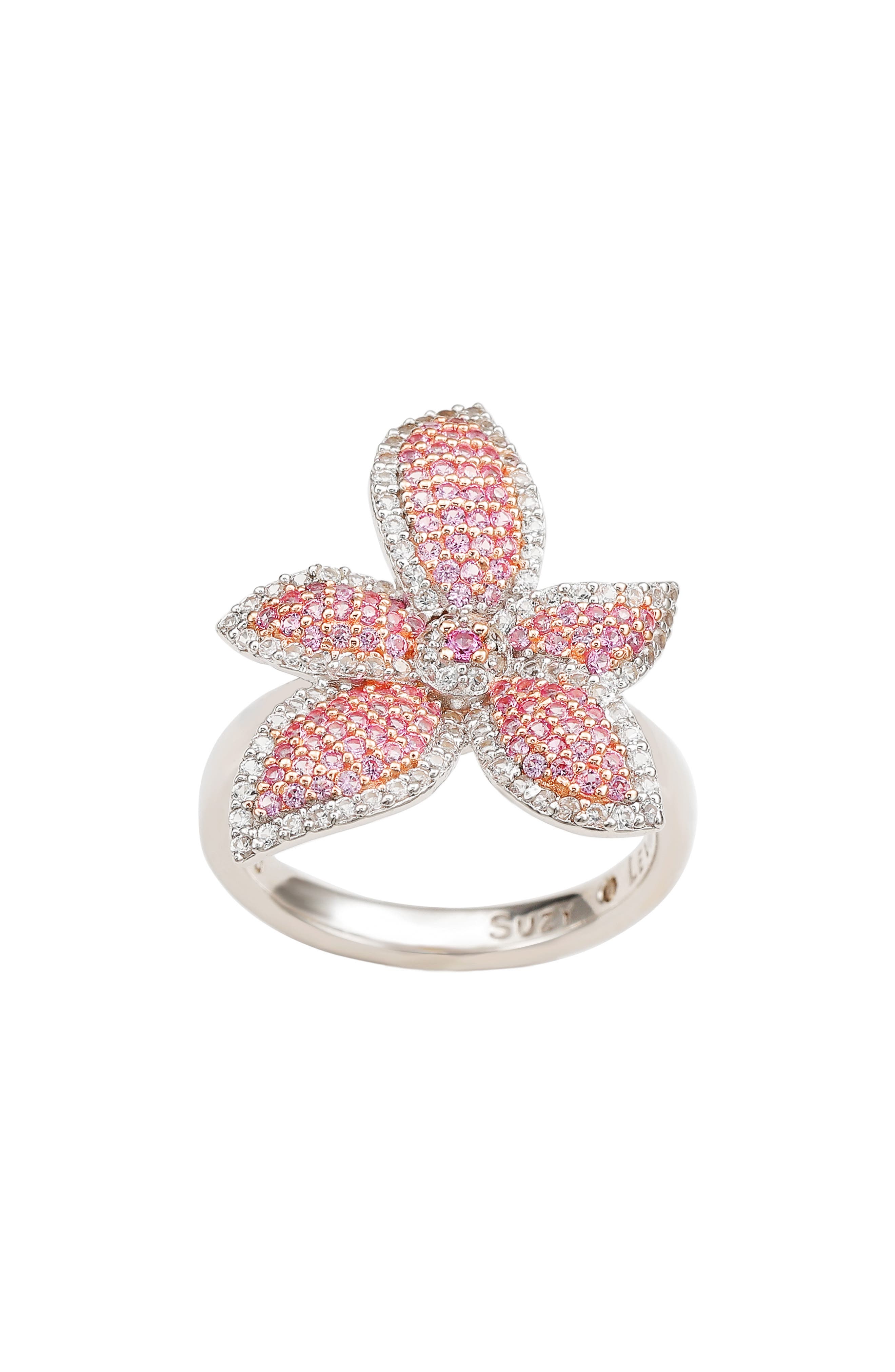 SUZY LEVIAN Pink Sapphire & White Sapphire Flower Ring