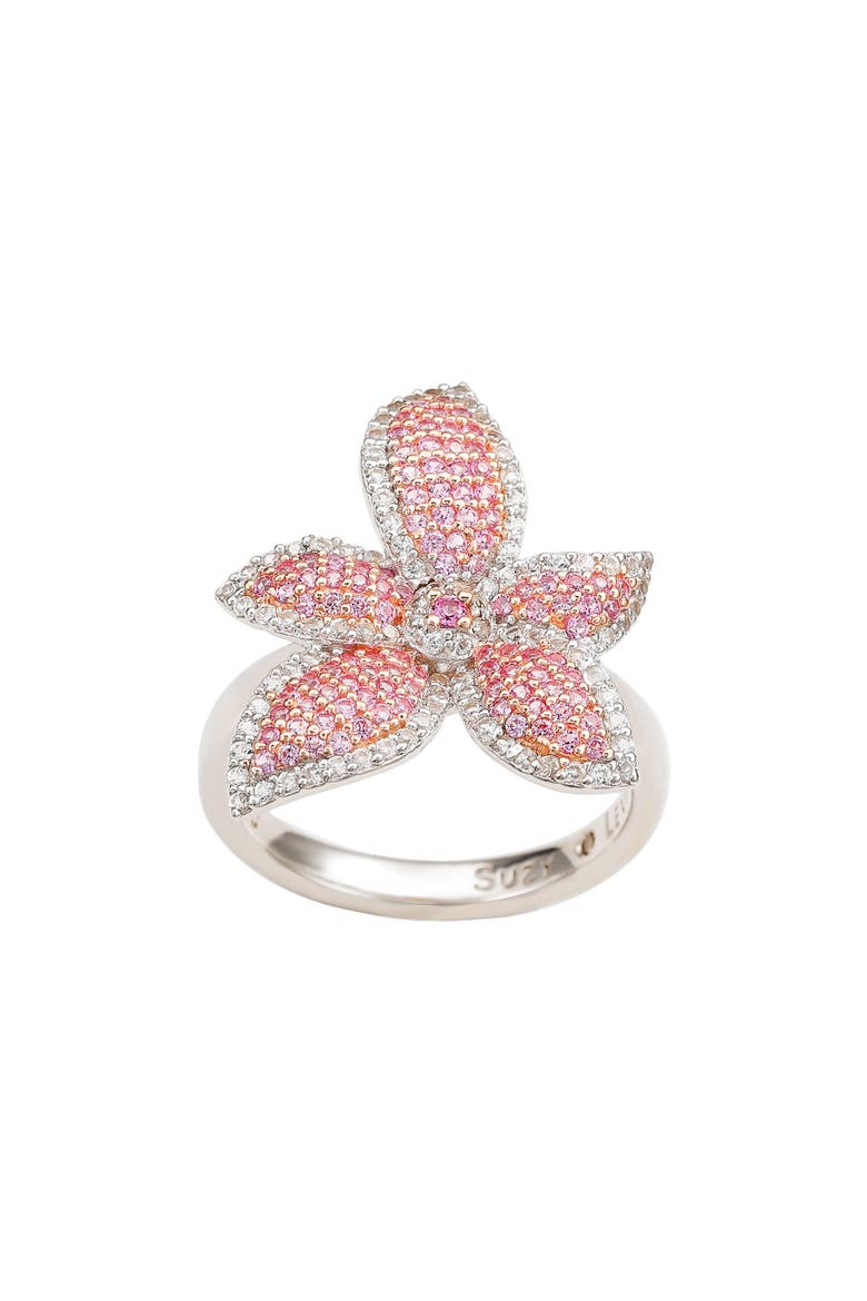 Pink Sapphire & White Sapphire Flower Ring, Main, color, PINK