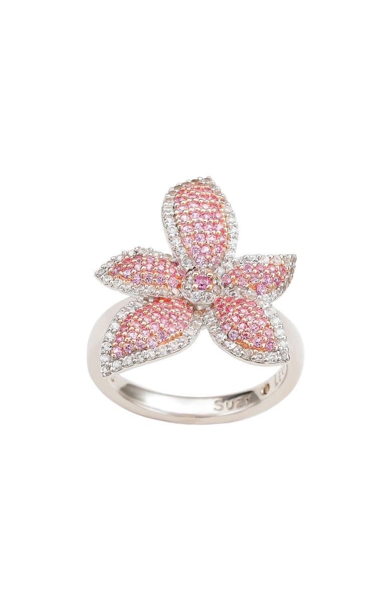SUZY LEVIAN Pink Sapphire & White Sapphire Flower Ring, Main, color, Pink