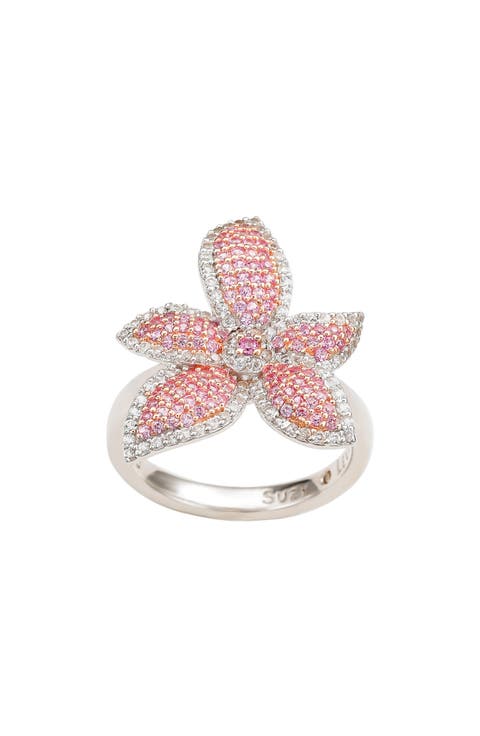 Pink Sapphire & White Sapphire Flower Ring
