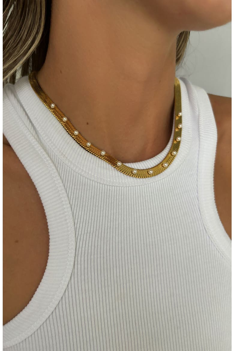 Gemstone Snake Chain Necklace, Alternate, color, PEARL