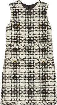 ST. JOHN Plaid Sequin Eyelash Tweed Shift Dress