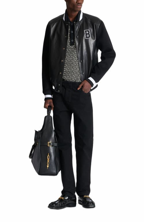 Shop Balmain Monogram Knit Polo Shirt
