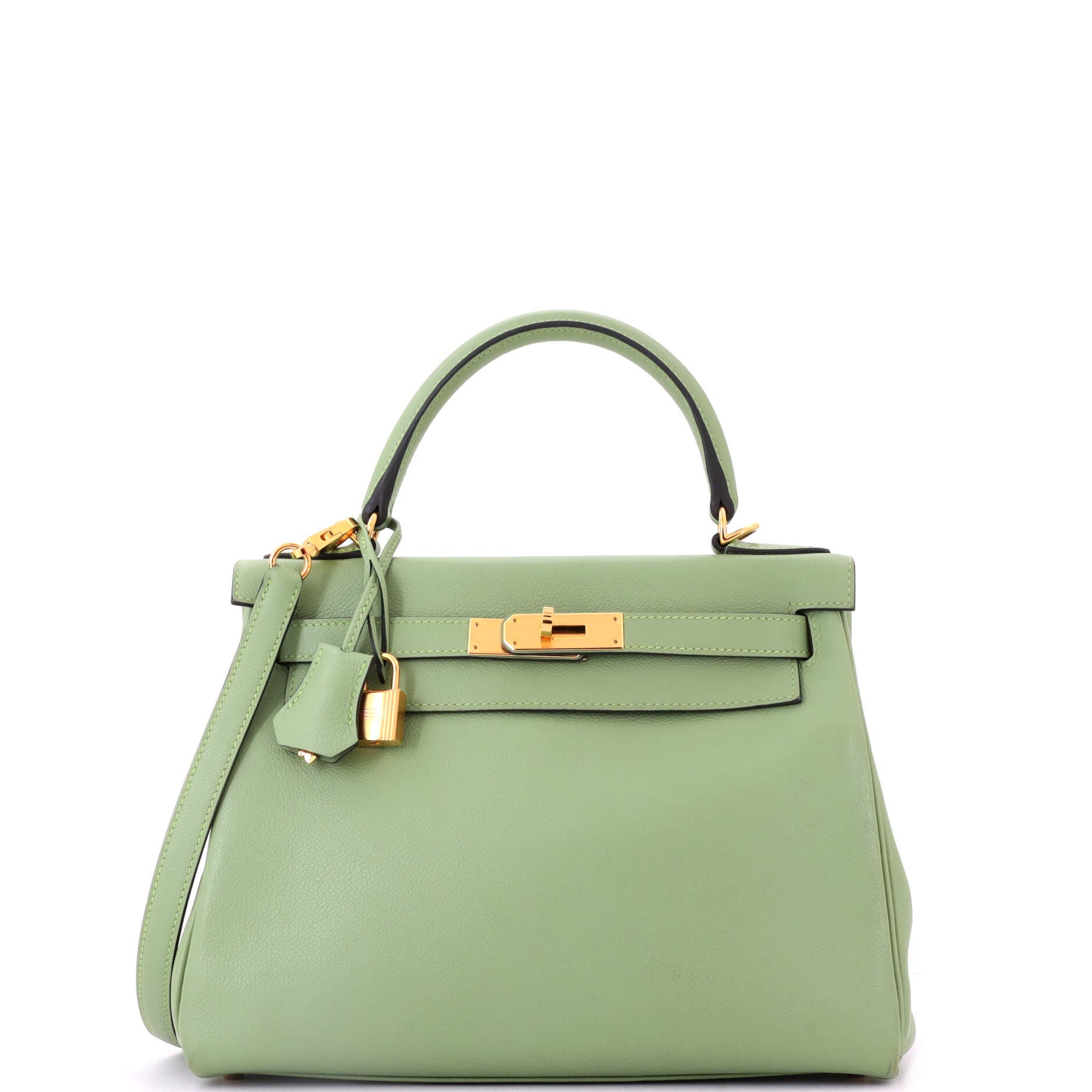 Pre-Owned Hermes Kelly Handbag Green Evercolor with Gold Hardware 28, Main, color, Vert Criquet