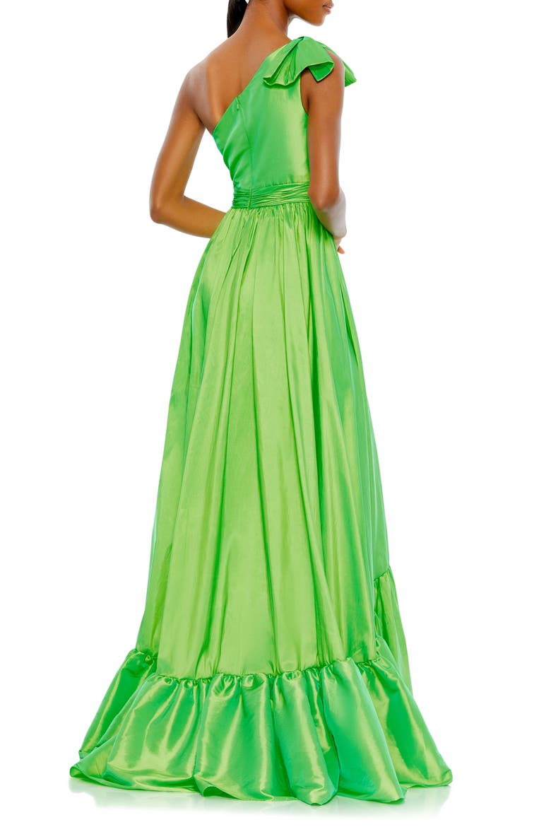 Ruffle One-Shoulder Taffeta Gown, Alternate, color, SPRING GREEN