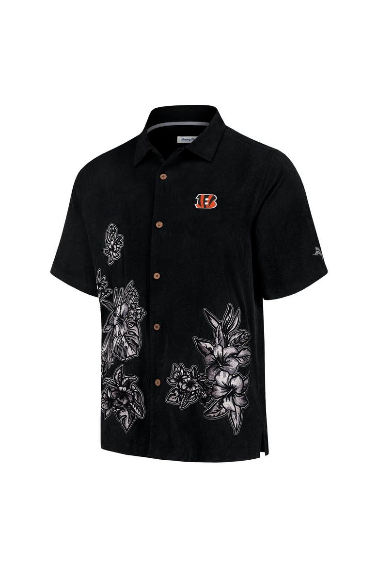 Men's Tommy Bahama Black Cincinnati Bengals Hibiscus Camp Button-Up Shirt, Alternate, color, Black