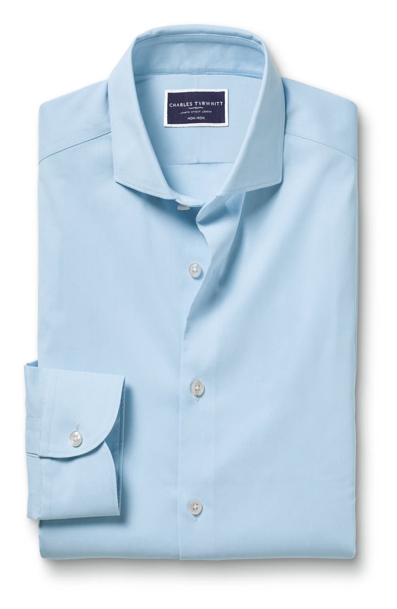 Charles Tyrwhitt Non-Iron Stretch Twill Slim Fit Shirt Single Cuff, Alternate, color, Sky Blue