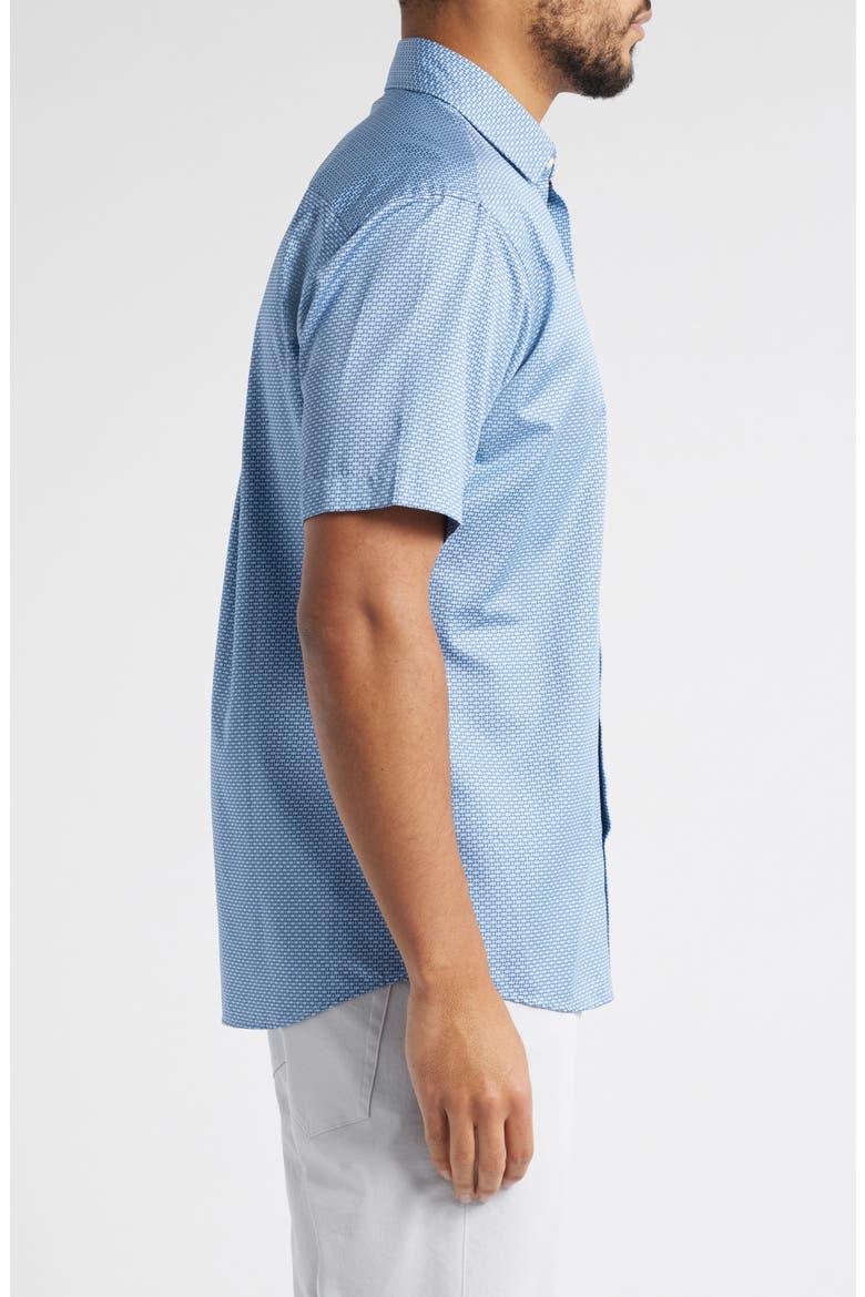 Graham Microprint Short Sleeve Cotton Button-Up Shirt, Alternate, color, BLUE FREESIA
