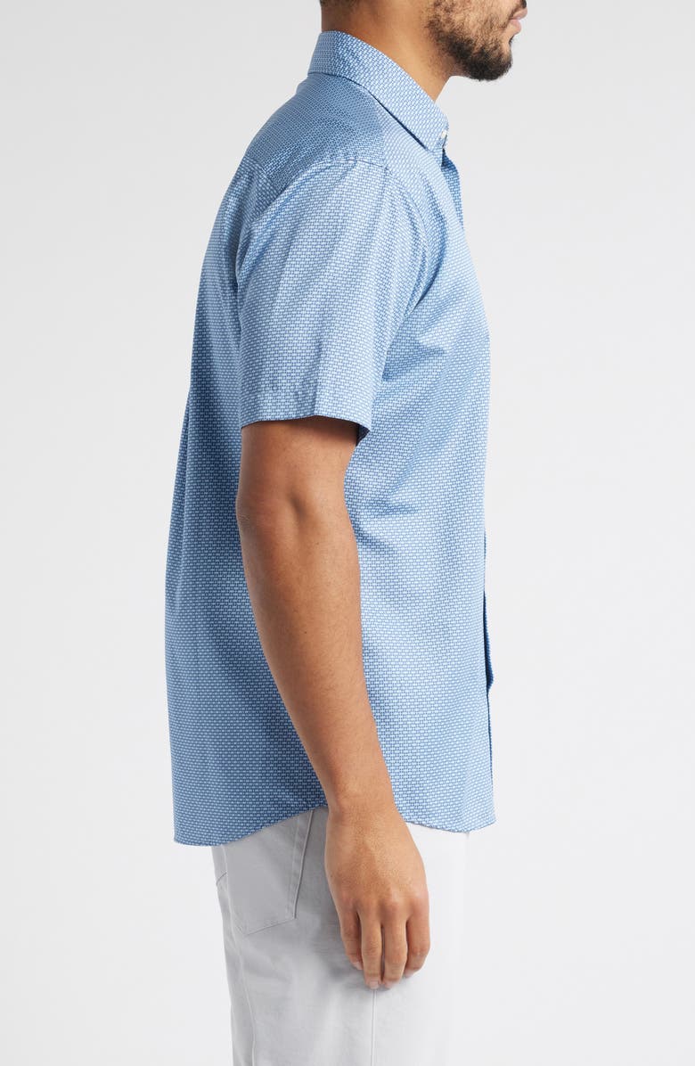 Peter Millar Graham Microprint Short Sleeve Cotton Button-Up Shirt, Alternate, color, Blue Freesia