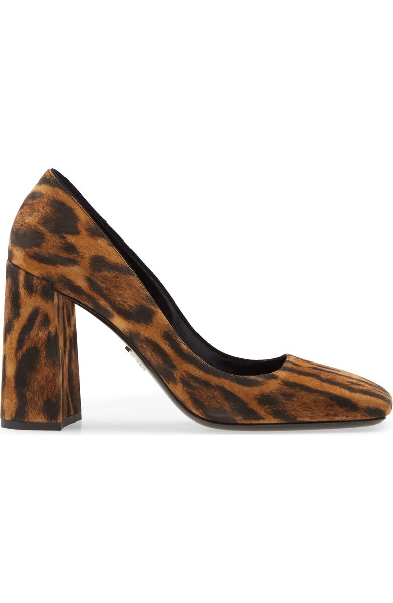 Prada Square Toe Block Heel Leopard Print Pump, Alternate, color,