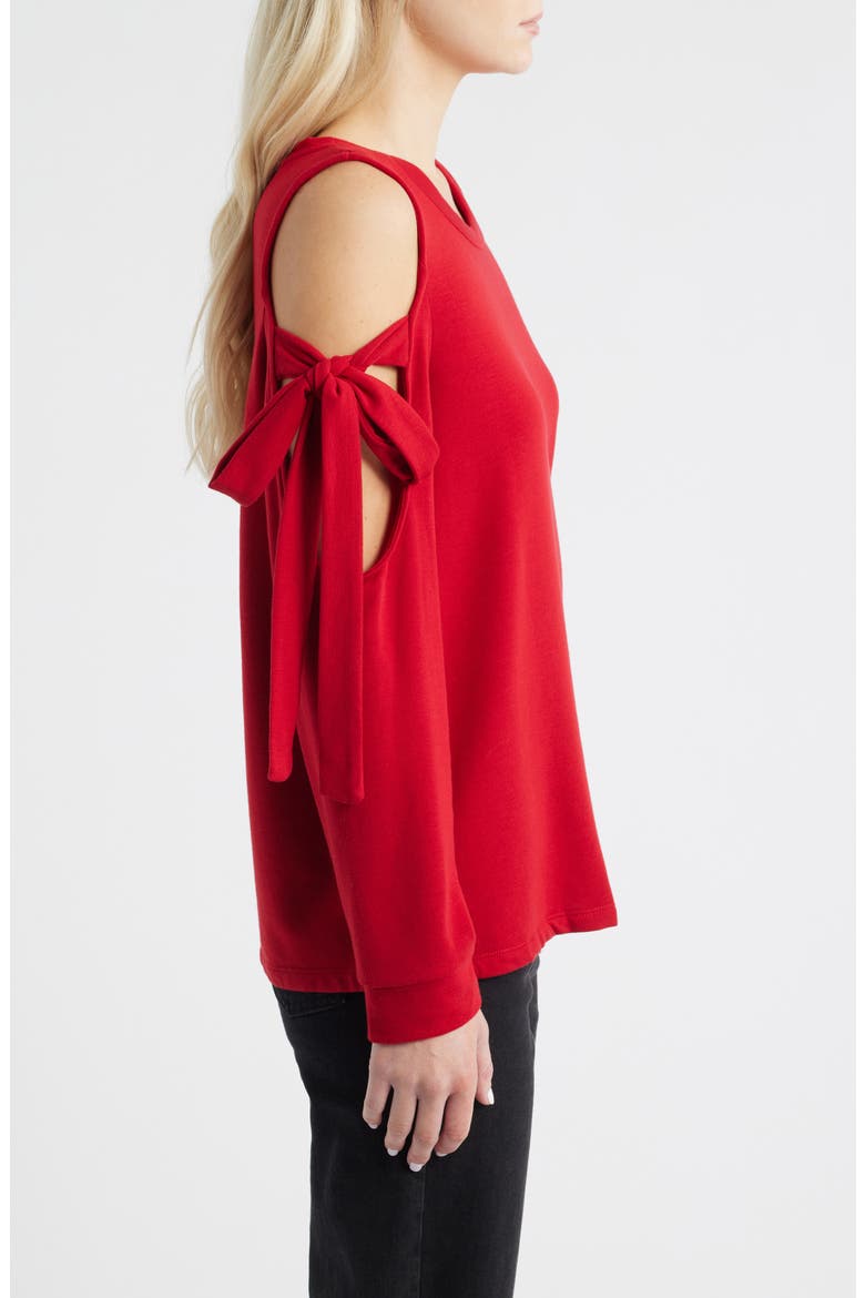 Cold Shoulder Tie Sleeve Sweatshirt, Alternate, color, RED CHILI