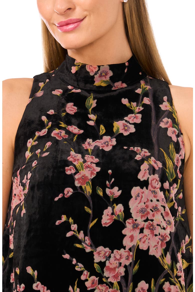 Lara Floral Tie Neck Sleeveless Dress, Alternate, color, RICH BLACK